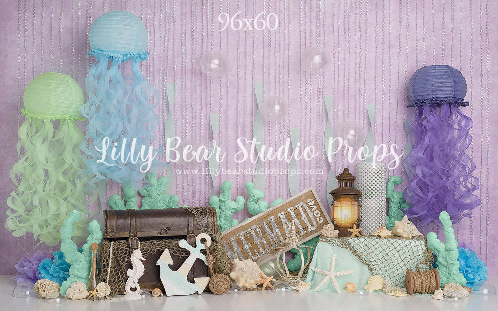 Mermaid Cove by Sweet Memories Photos By Carolyn sold by Lilly Bear Studio Props, anchor - blue - bubbles - cake smash