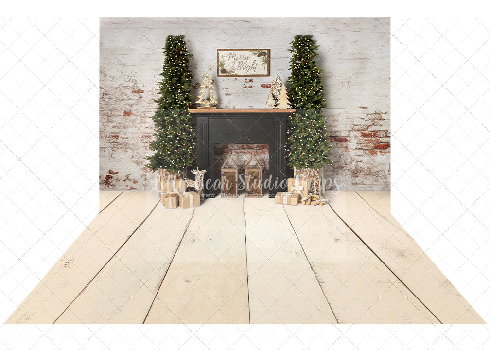 Merry Bohemian Home Combo - Lilly Bear Studio Props, black fireplace, bohemian christmas, bohemian fireplace, bohemian mantel, boho, boho christmas, boho holiday, boho mantel, christmas, christmas mantel, christmas village, evergreen trees, evergreens, Fabric, fireplace, holiday, holiday christmas, mantel, Pampas, pine trees, white christmas, white holiday, Wrinkle Free Fabric
