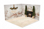 Merry Bohemian Night Room - Lilly Bear Studio Props, black fireplace, bohemian christmas, bohemian fireplace, bohemian mantel, boho, boho christmas, boho holiday, boho mantel, christmas, christmas mantel, christmas village, evergreen trees, evergreens, Fabric, fireplace, holiday, holiday christmas, mantel, Pampas, pine trees, white christmas, white holiday, Wrinkle Free Fabric