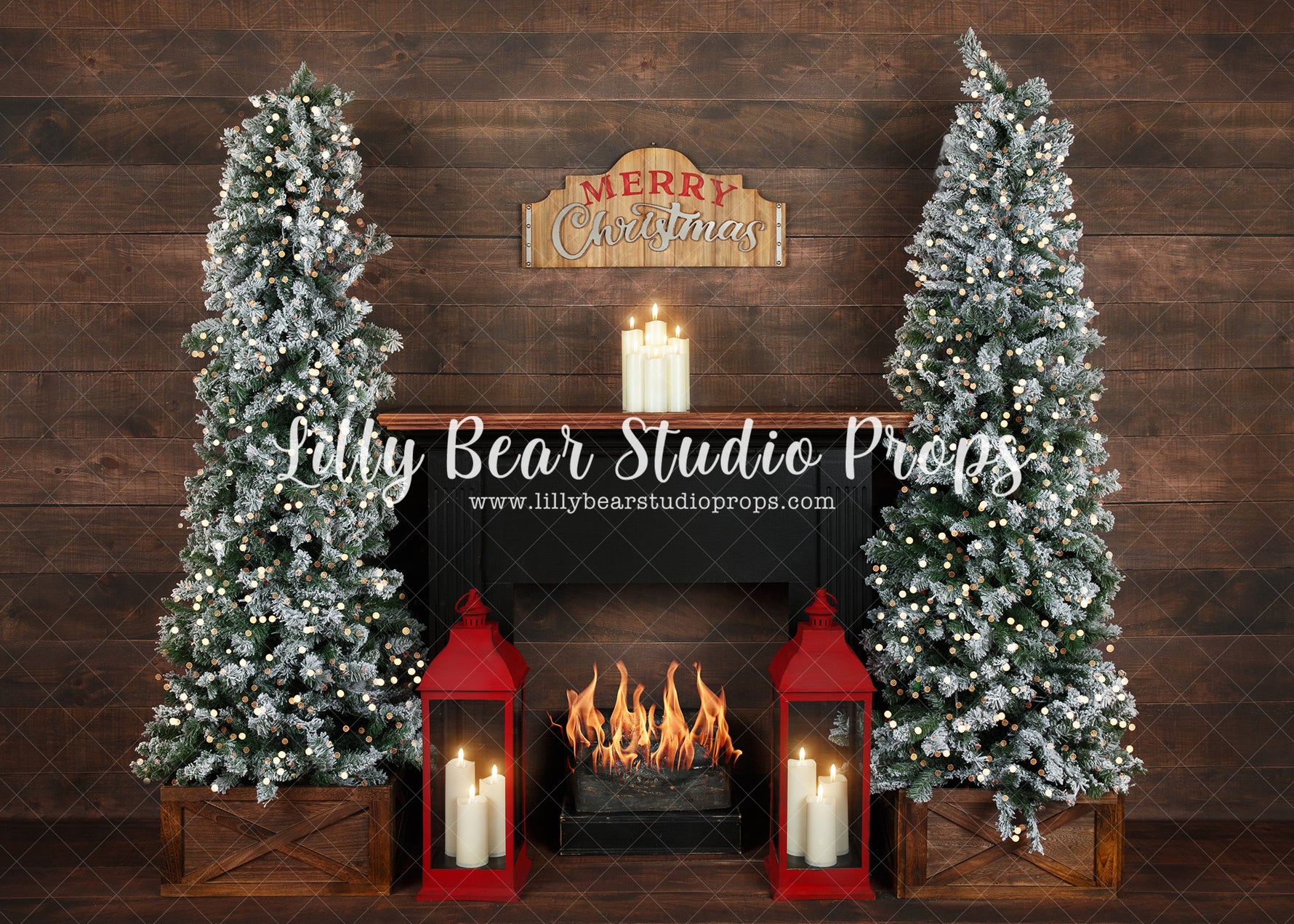 Merry Cottage Christmas - Lilly Bear Studio Props, arctic pines, black fireplace, boho christmas, christmas, christmas fireplace, christmas lodge, christmas village, evergreen trees, evergreens, fireplace, holiday, holiday christmas, pine trees, silver winter, snow, snowflakes, snowy forest, snowy pine, snowy pine trees, snowy trees, village, white christmas, white holiday, white winter, winter, winter christmas, winter diamond, winter lodge