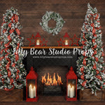 Merry Frosted Christmas - Lilly Bear Studio Props, arctic pines, christmas, christmas fireplace, christmas stars, christmas village, country christmas, evergreen trees, evergreens, fireplace, flock trees, holiday, holiday christmas, lanterns, pine trees, red lanterns, silver winter, snow, snowflakes, snowy forest, snowy pine, snowy pine trees, snowy trees, stars, village, white christmas, white holiday, white winter, winter, winter christmas, winter diamond
