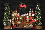 Merry Toy Room - Lilly Bear Studio Props, black fireplace, bohemian christmas, bohemian fireplace, bohemian mantel, boho, boho christmas, boho holiday, boho mantel, christmas, christmas mantel, christmas village, evergreen trees, evergreens, Fabric, fireplace, holiday, holiday christmas, mantel, Pampas, pine trees, white christmas, white holiday, Wrinkle Free Fabric