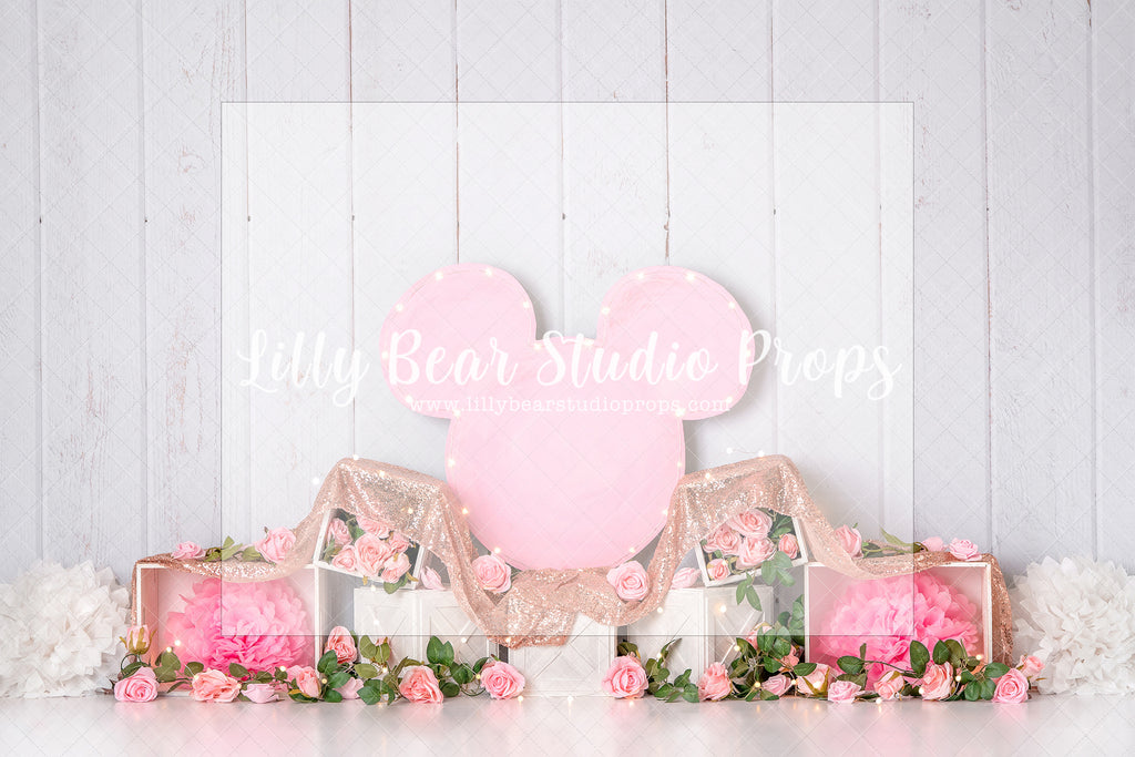 Minnie Roses - Lilly Bear Studio Props, balloon, balloon garland, bow-tique, bowtique, castle, disney, disney world, disneyland, FABRICS, girl, mickey ears, mickey mouse, minnie, minnie mouse, minnie mouse bow, minnie mouse garden, minnie topiary, minnie's bowtique, pink, pink and gold, pink minnie, princess