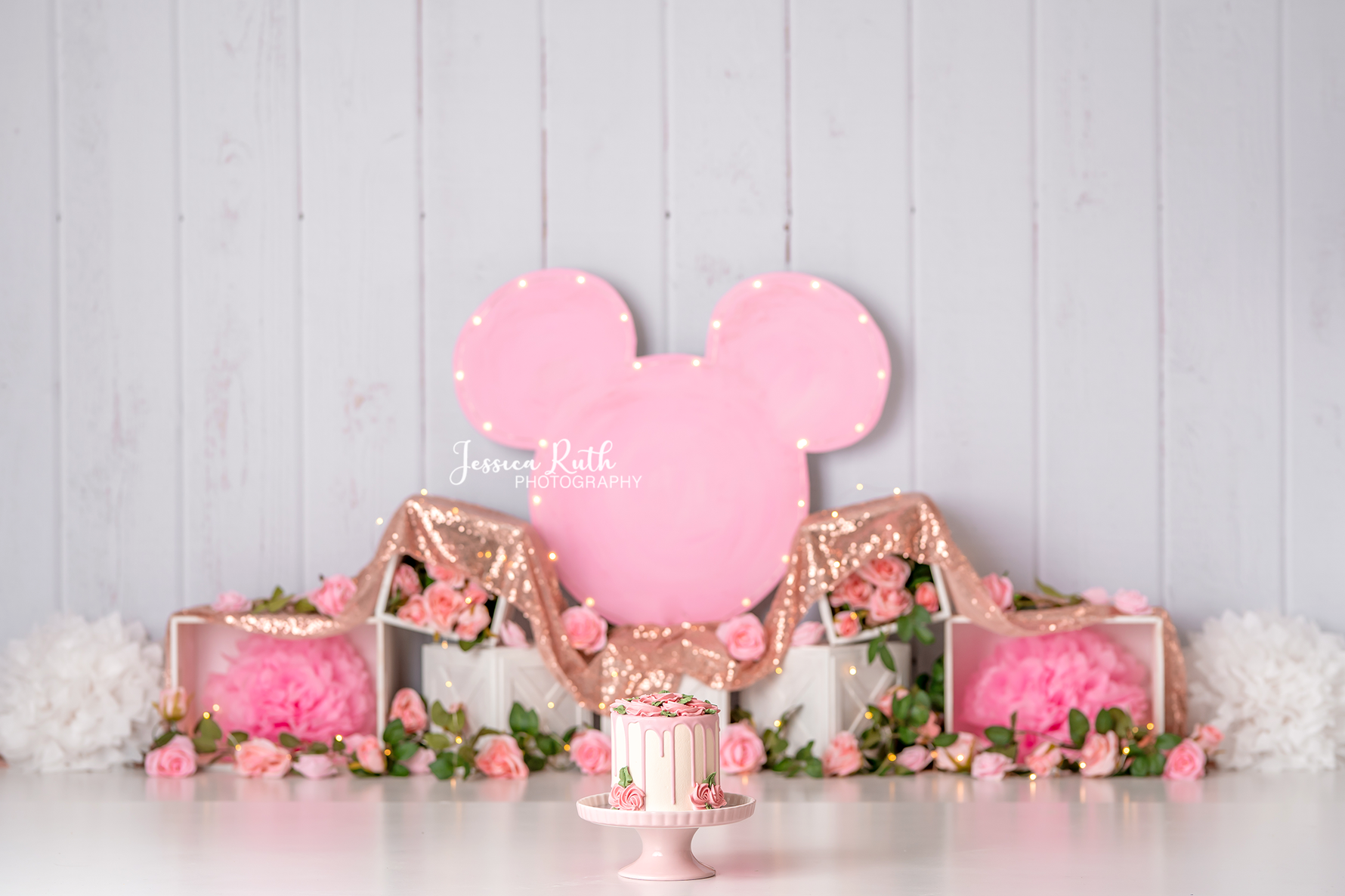 Minnie Roses - Lilly Bear Studio Props, balloon, balloon garland, bow-tique, bowtique, castle, disney, disney world, disneyland, FABRICS, girl, mickey ears, mickey mouse, minnie, minnie mouse, minnie mouse bow, minnie mouse garden, minnie topiary, minnie's bowtique, pink, pink and gold, pink minnie, princess