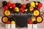 Miska Mouska Mickey Mouse - Lilly Bear Studio Props, black balloons, FABRICS, mickey, mickey mouse, mickey mouse balloons, mickey mouse head, miska mouska mickey mouse, red balloons, red yellow black, yellow balloons