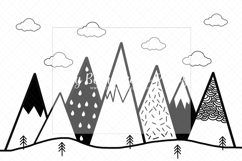 Modern Mountain B&W - Lilly Bear Studio Props, blue mountains, grey mountain, grey mountain top, grey mountains, greyscale, modern mountains, mountain top, triangle, triangle mountain