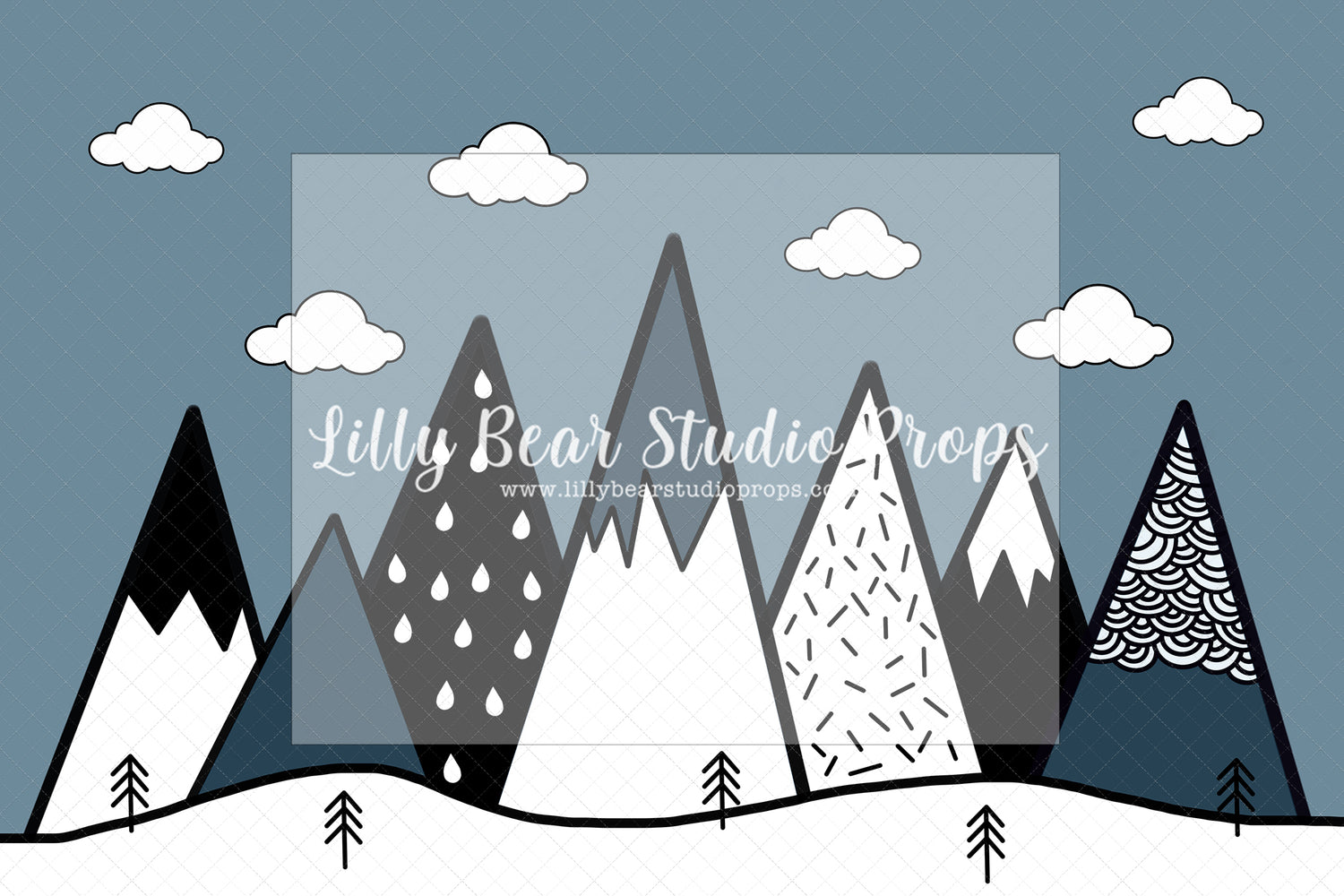 Modern Mountain Blue - Lilly Bear Studio Props, blue mountains, grey mountain, grey mountain top, grey mountains, greyscale, modern mountains, mountain top, triangle, triangle mountain