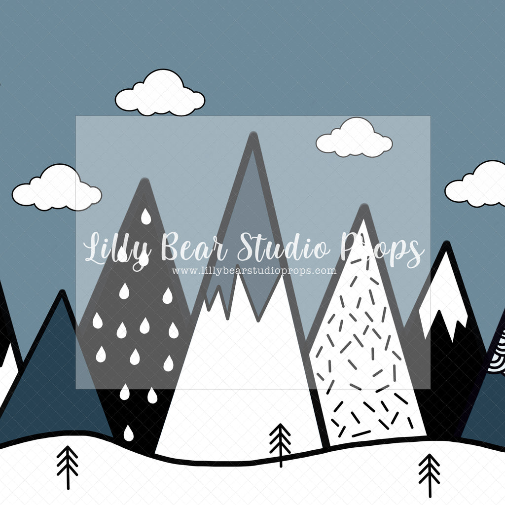 Modern Mountain Blue - Lilly Bear Studio Props, blue mountains, grey mountain, grey mountain top, grey mountains, greyscale, modern mountains, mountain top, triangle, triangle mountain
