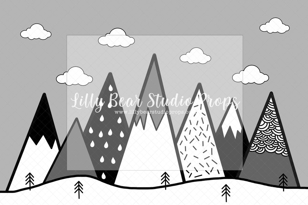 Modern Mountain Chrome - Lilly Bear Studio Props, grey mountain, grey mountain top, grey mountains, greyscale, modern mountains, mountain top, triangle, triangle mountain