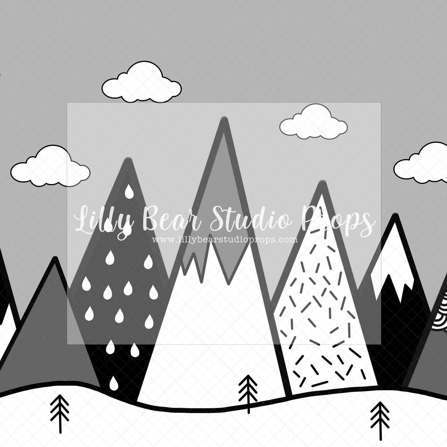 Modern Mountain Chrome - Lilly Bear Studio Props, grey mountain, grey mountain top, grey mountains, greyscale, modern mountains, mountain top, triangle, triangle mountain