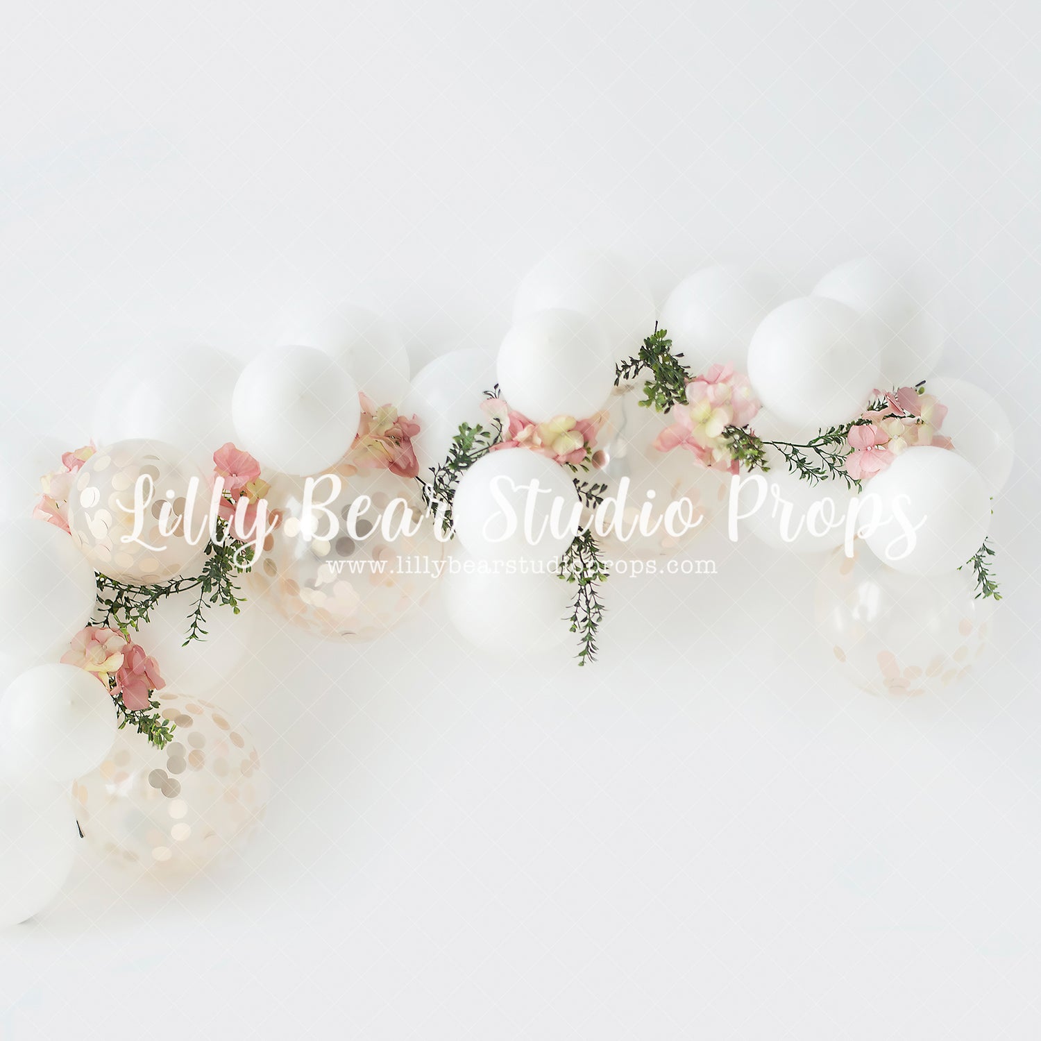 Mooi Mooi - Lilly Bear Studio Props, balloon arch, boho greenery, cake smash, floral pink, flowers, greenery, pastel, pink floral, pink flower, pink flowers, spring flowers, white balloon arch, white balloons