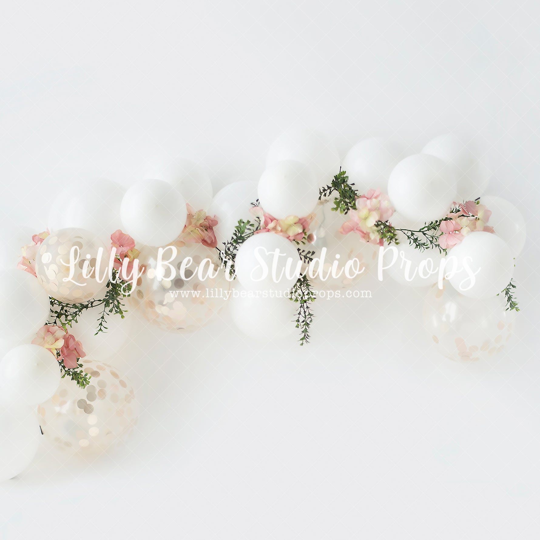 Mooi Mooi - Lilly Bear Studio Props, balloon arch, boho greenery, cake smash, floral pink, flowers, greenery, pastel, pink floral, pink flower, pink flowers, spring flowers, white balloon arch, white balloons