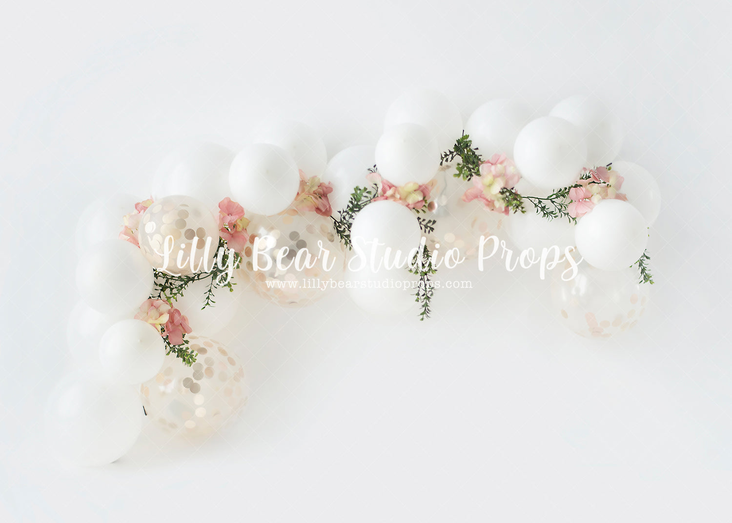 Mooi Mooi - Lilly Bear Studio Props, balloon arch, boho greenery, cake smash, floral pink, flowers, greenery, pastel, pink floral, pink flower, pink flowers, spring flowers, white balloon arch, white balloons