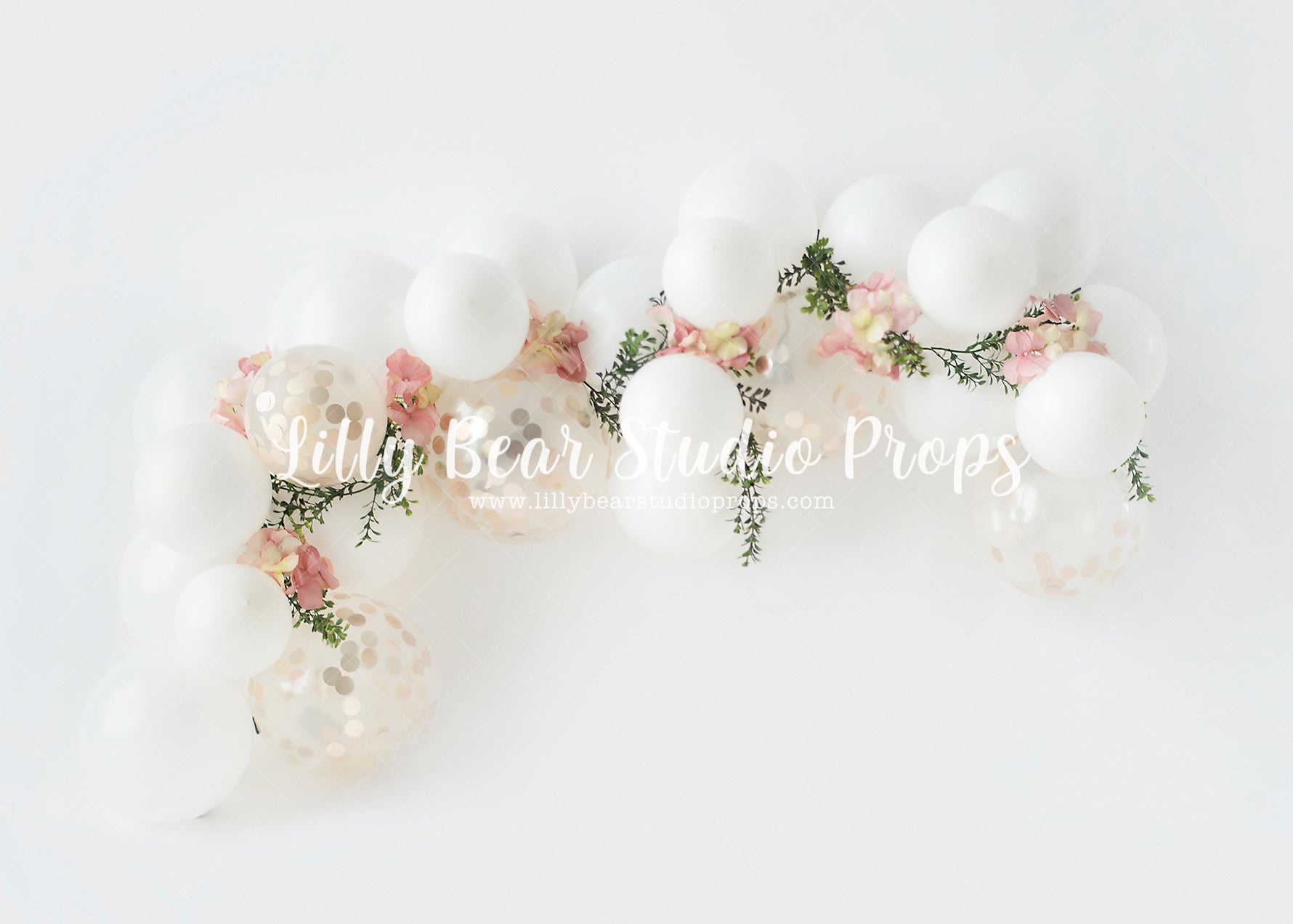 Mooi Mooi - Lilly Bear Studio Props, balloon arch, boho greenery, cake smash, floral pink, flowers, greenery, pastel, pink floral, pink flower, pink flowers, spring flowers, white balloon arch, white balloons