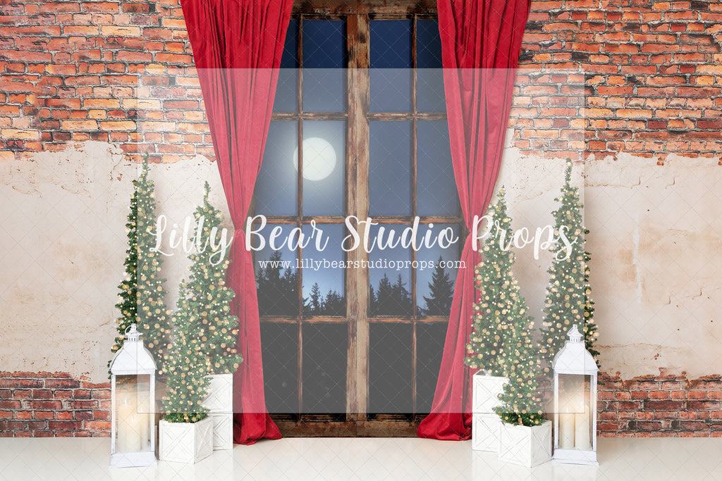 Moonlit Christmas View - Lilly Bear Studio Props, christmas, Cozy, Decorated, Festive, Giving, Holiday, Holy, Hopeful, Joyful, Merry, Peaceful, Peacful, Red & Green, Seasonal, Winter, Xmas, Yuletide