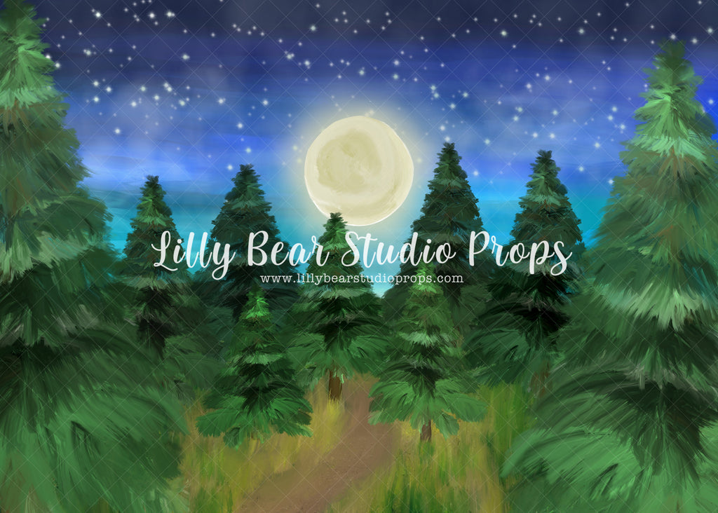 Moonlit Forest by Jessica Ruth Photography sold by Lilly Bear Studio Props, dark forest - fabric - forest - green fores