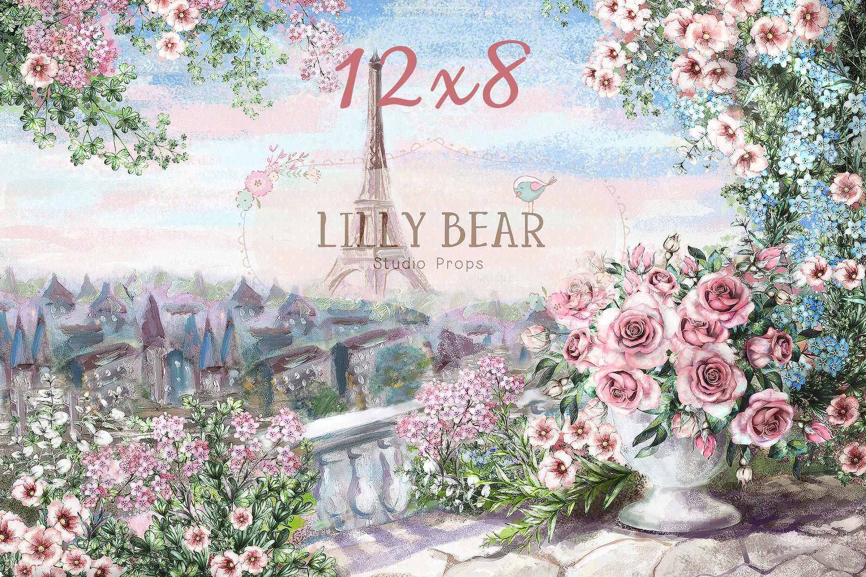 Morning in Paris by Lilly Bear Studio Props sold by Lilly Bear Studio Props, Eiffel tower - FABRICS - floral - paris