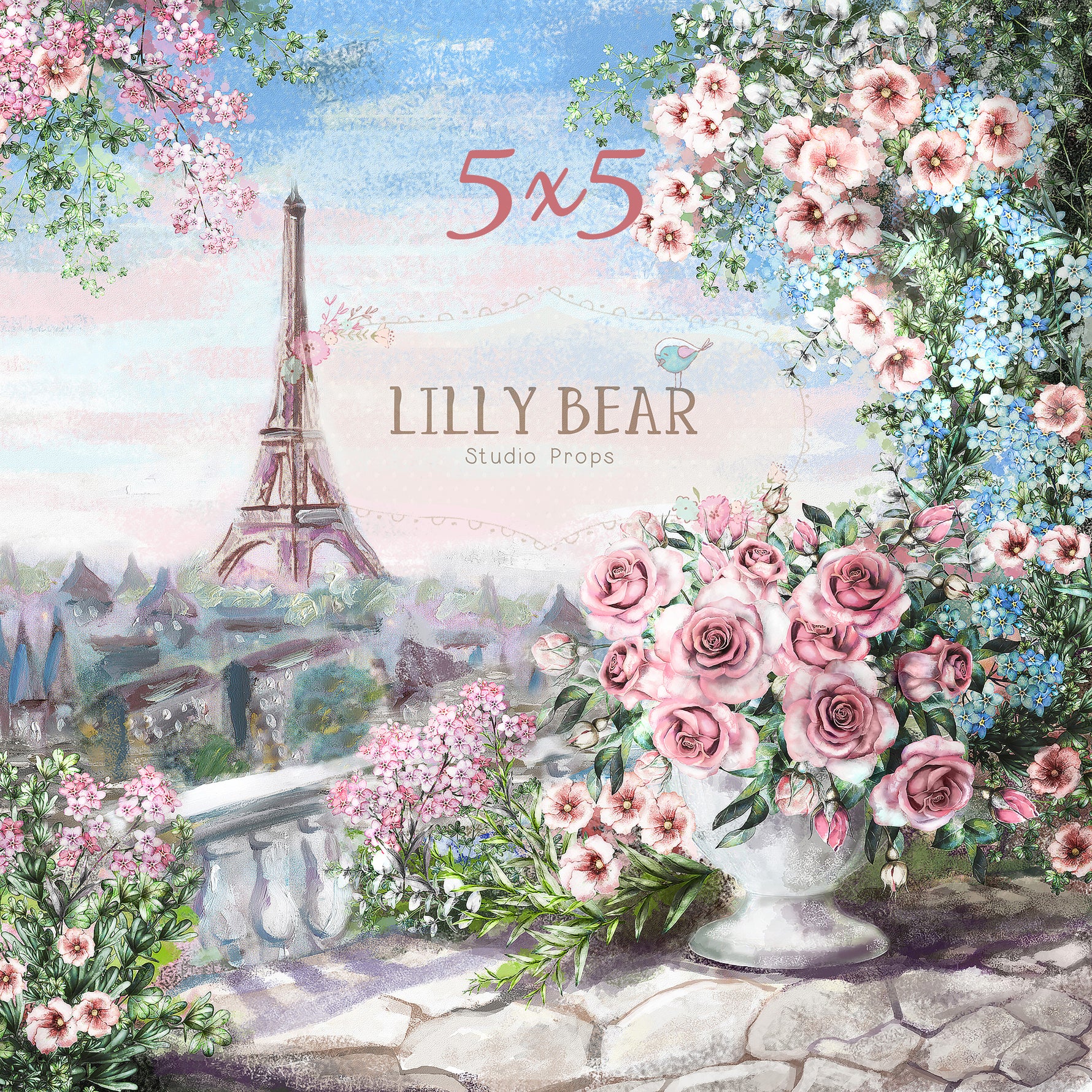 Morning in Paris by Lilly Bear Studio Props sold by Lilly Bear Studio Props, Eiffel tower - FABRICS - floral - paris