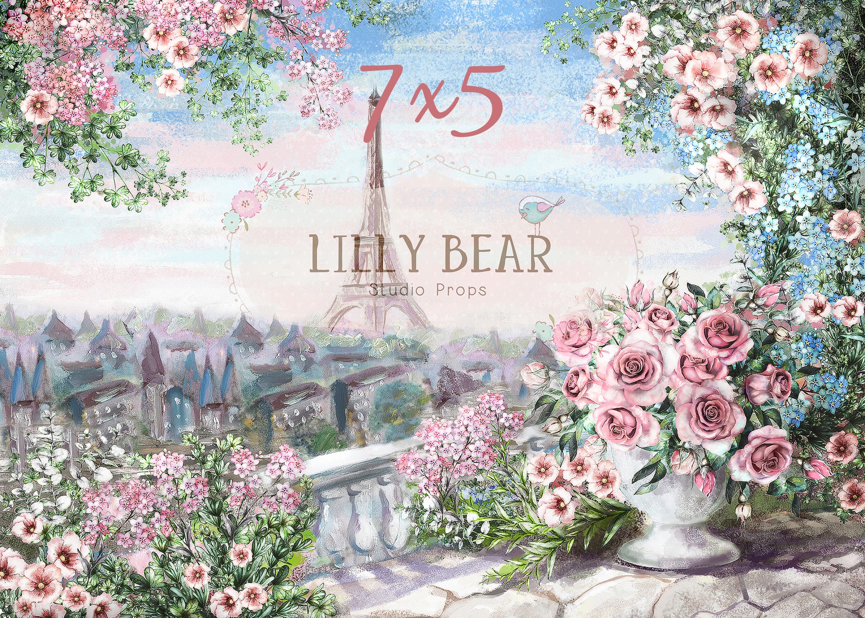 Morning in Paris by Lilly Bear Studio Props sold by Lilly Bear Studio Props, Eiffel tower - FABRICS - floral - paris