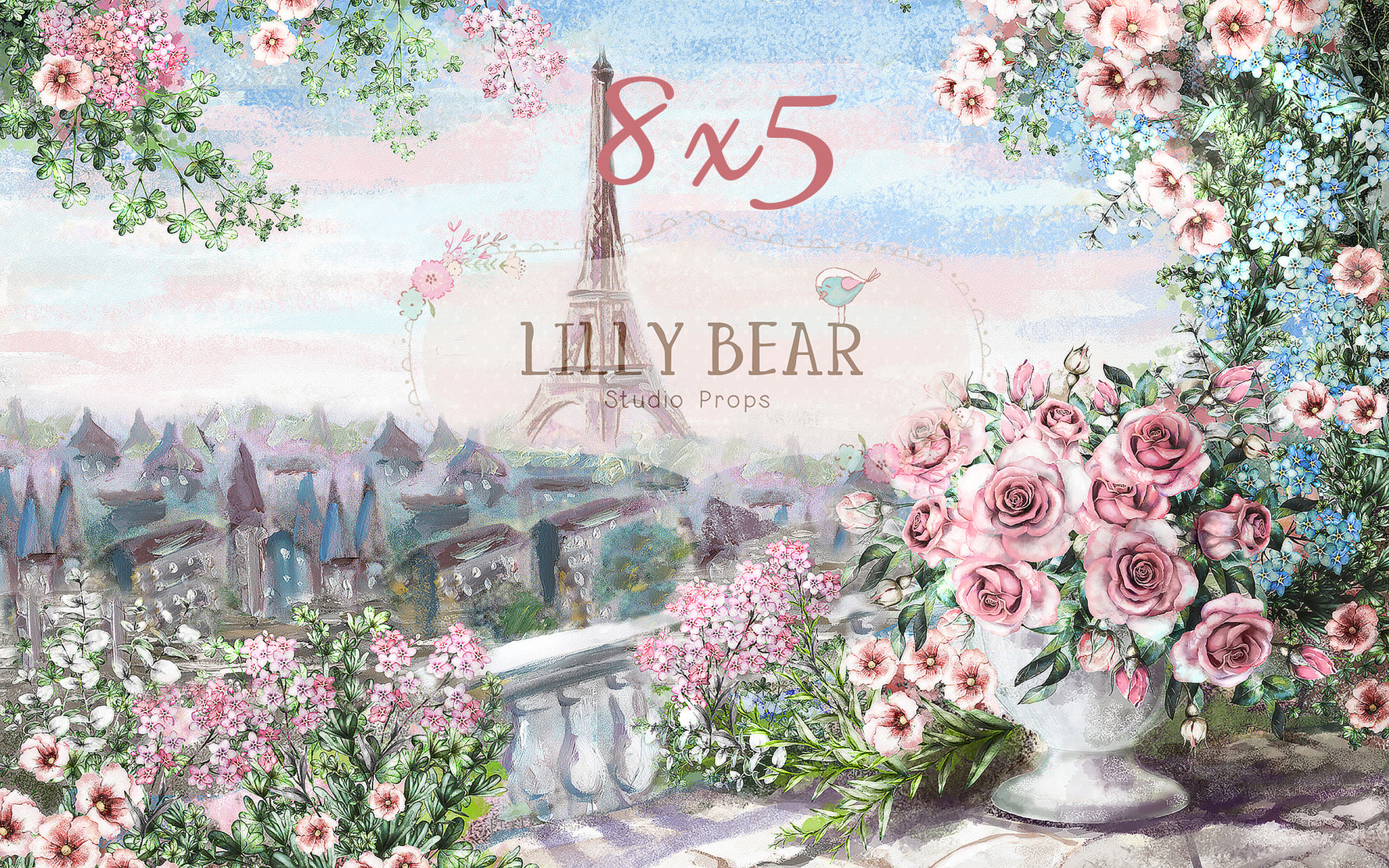Morning in Paris by Lilly Bear Studio Props sold by Lilly Bear Studio Props, Eiffel tower - FABRICS - floral - paris