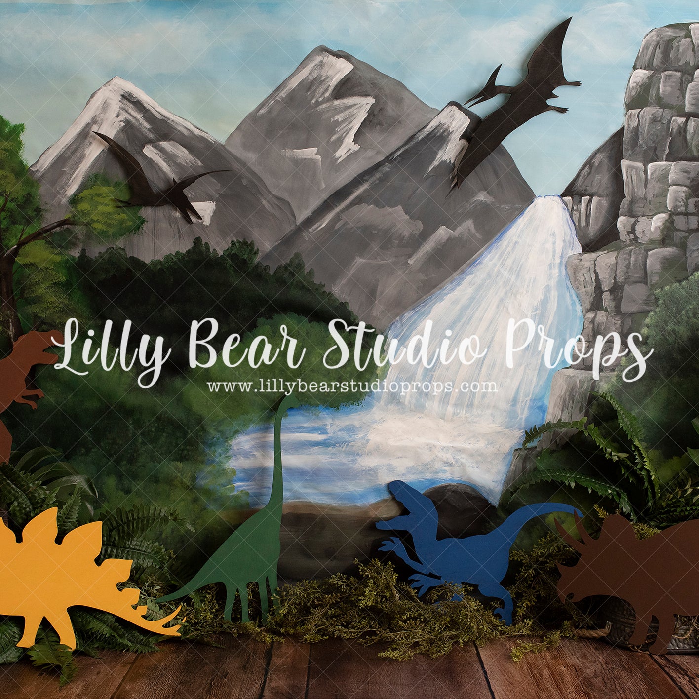 Mountain Dino Forest - Lilly Bear Studio Props, boy cake smash, cake smash, dino, dino forest, dino one, dinosaur, dinosaurs, FABRICS, forest, forest animals, forest floor, forest painting, garden, grey mountains, jungle, jurassic, jurassic park, mountain forest, mountains, waterfall, wild dino, wild one, woodland forest