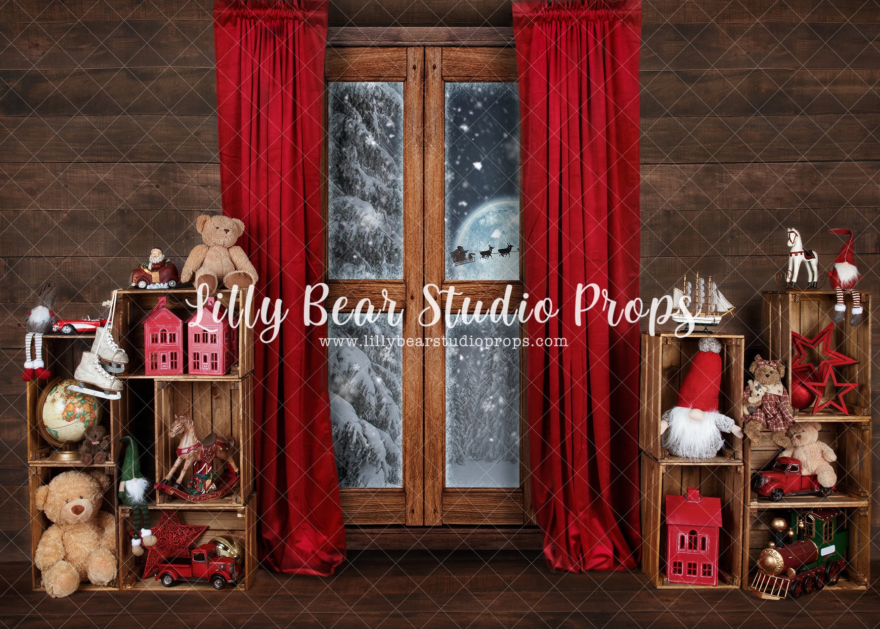 Cozy Mountainview Room - Lilly Bear Studio Props, black fireplace, bohemian christmas, bohemian fireplace, bohemian mantel, boho, boho christmas, boho holiday, boho mantel, christmas, christmas mantel, christmas village, evergreen trees, evergreens, Fabric, fireplace, holiday, holiday christmas, mantel, Pampas, pine trees, white christmas, white holiday, Wrinkle Free Fabric