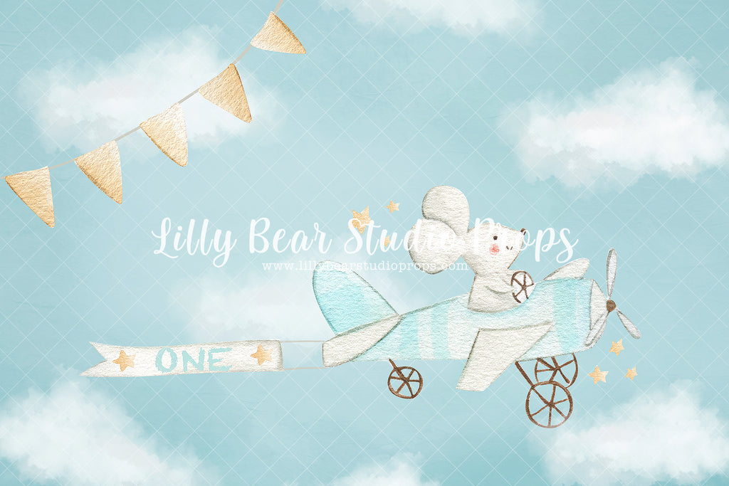 Flying Mouse - Lilly Bear Studio Props, air plane, airplane, airplane one, airplanes, banner, clouds, cute, flying, fox, mouse, one, vintage