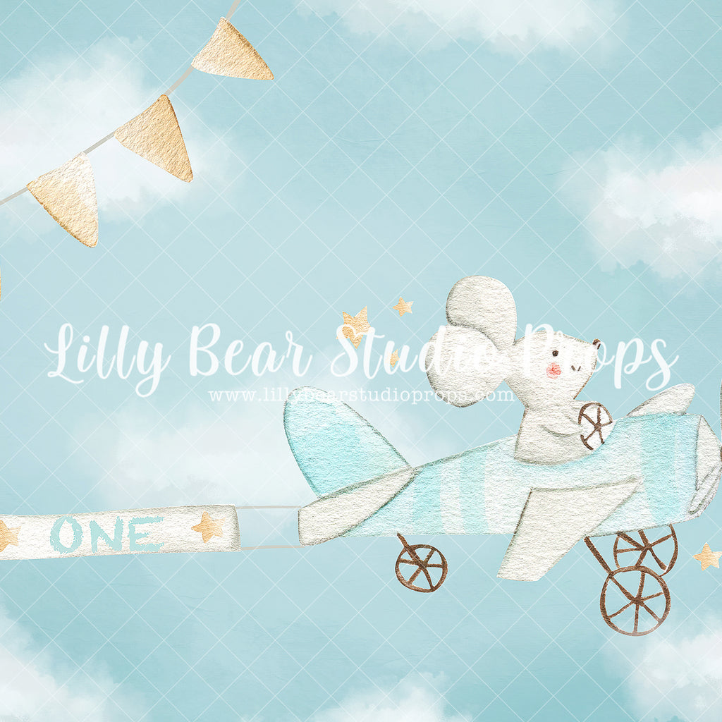 Flying Mouse - Lilly Bear Studio Props, air plane, airplane, airplane one, airplanes, banner, clouds, cute, flying, fox, mouse, one, vintage