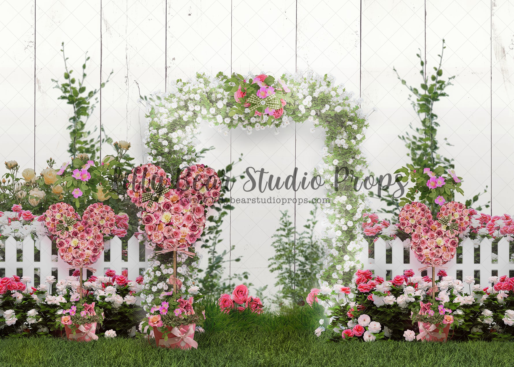 Minnie Pink Topiary Garden - Lilly Bear Studio Props, disney, dried floral, FABRICS, fence, floral, floral garden, floral pink, floral wall, floral wood, floral wreaths, florals, flower box, flower garden, garden, garden entry, garden tea party, grass, grass garden, mickey mouse, Minnie mouse, mouse, pink flowers, pretty floral, red roses, rock garden, rose, rose garden, roses, rustic door, spring, spring floral, spring garden, spring window, springtime, vintage floral, white wood
