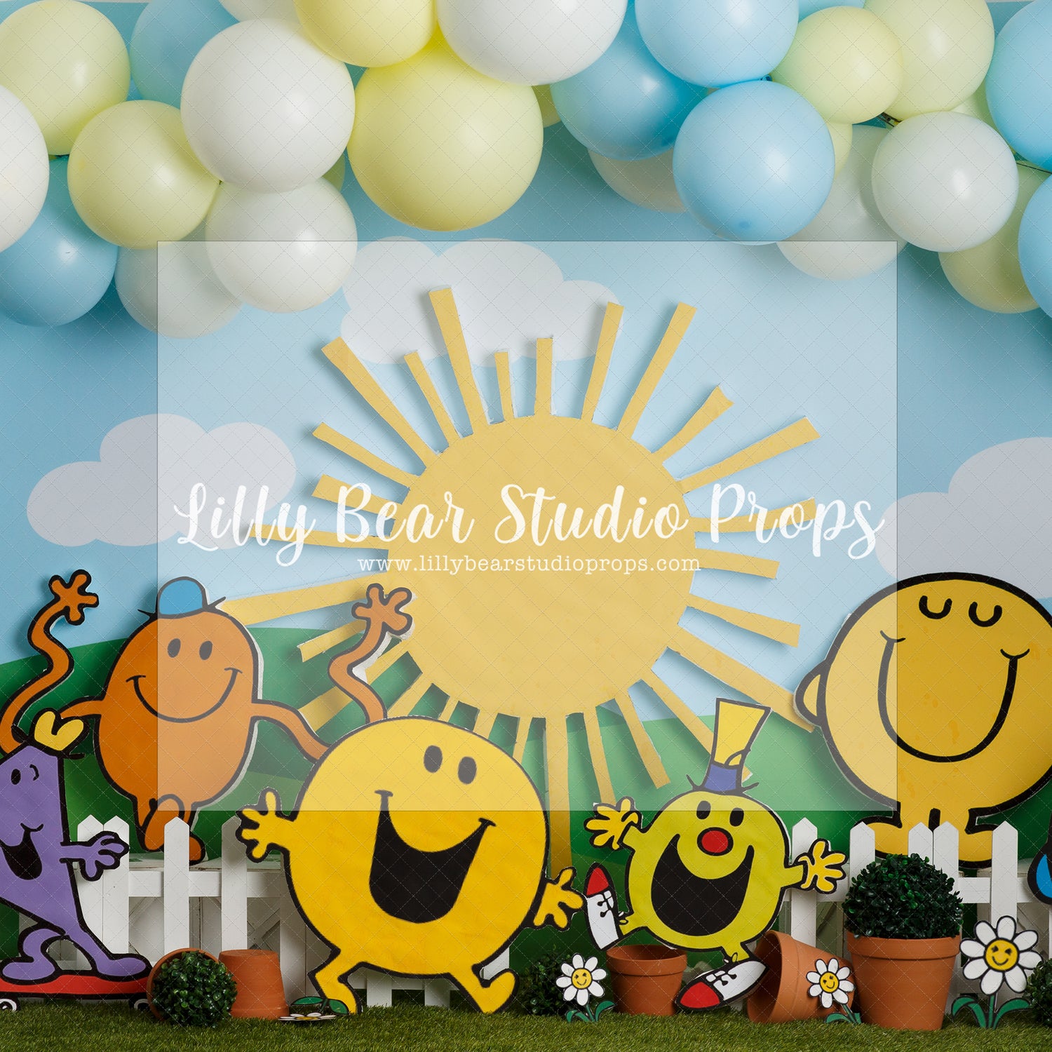 Mr. Happy - Lilly Bear Studio Props, book, clouds, grass, mr. fast, mr. happy, mr. tickles