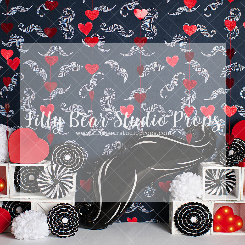 MUSTACHE LOVE - Lilly Bear Studio Props, balloon wall, black and red, black and red balloons, FABRICS, girl, gold, headboard, heart, love balloon, love is sweet, mr.heartbreaker, mr.onederful, mustache, valentine, valentine balloons, valentine booth, valentine clouds, valentine door, Valentine mantel, valentine wall, valentine's card, valentines, valentines day, xoxo