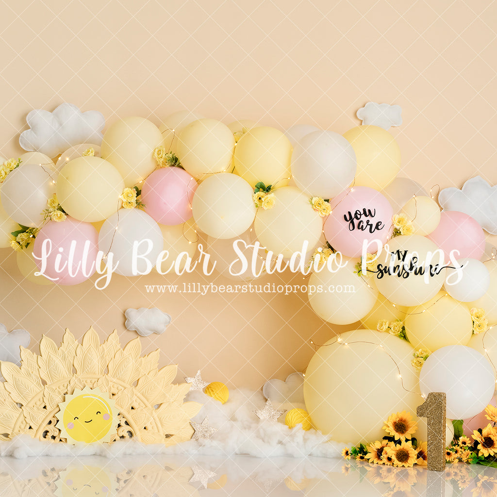 My Sunshine - Lilly Bear Studio Props, balloon, balloon arch, balloon garland, flowers, fun in the sun, let the sun shine in, my sunshine, pink sun, sun, sunflower, sunflowers, sunny, sunny day, sunrise, sunset, sunshine, white balloon arch, white balloons, yellow, you are my sunshine