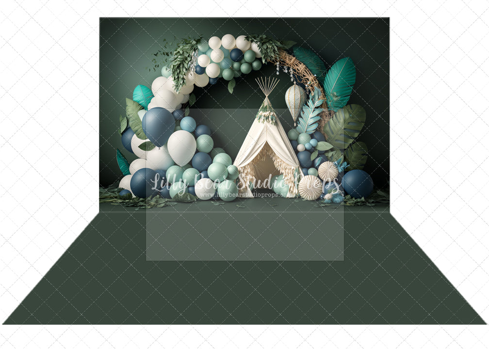 Navy Leaves Teepee & Dark Sage Solid Combo