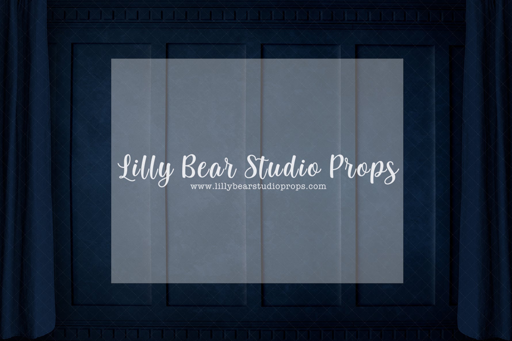 Navy Panel Wall - Lilly Bear Studio Props, blue panel wall, curtains, FABRICS, panel wall
