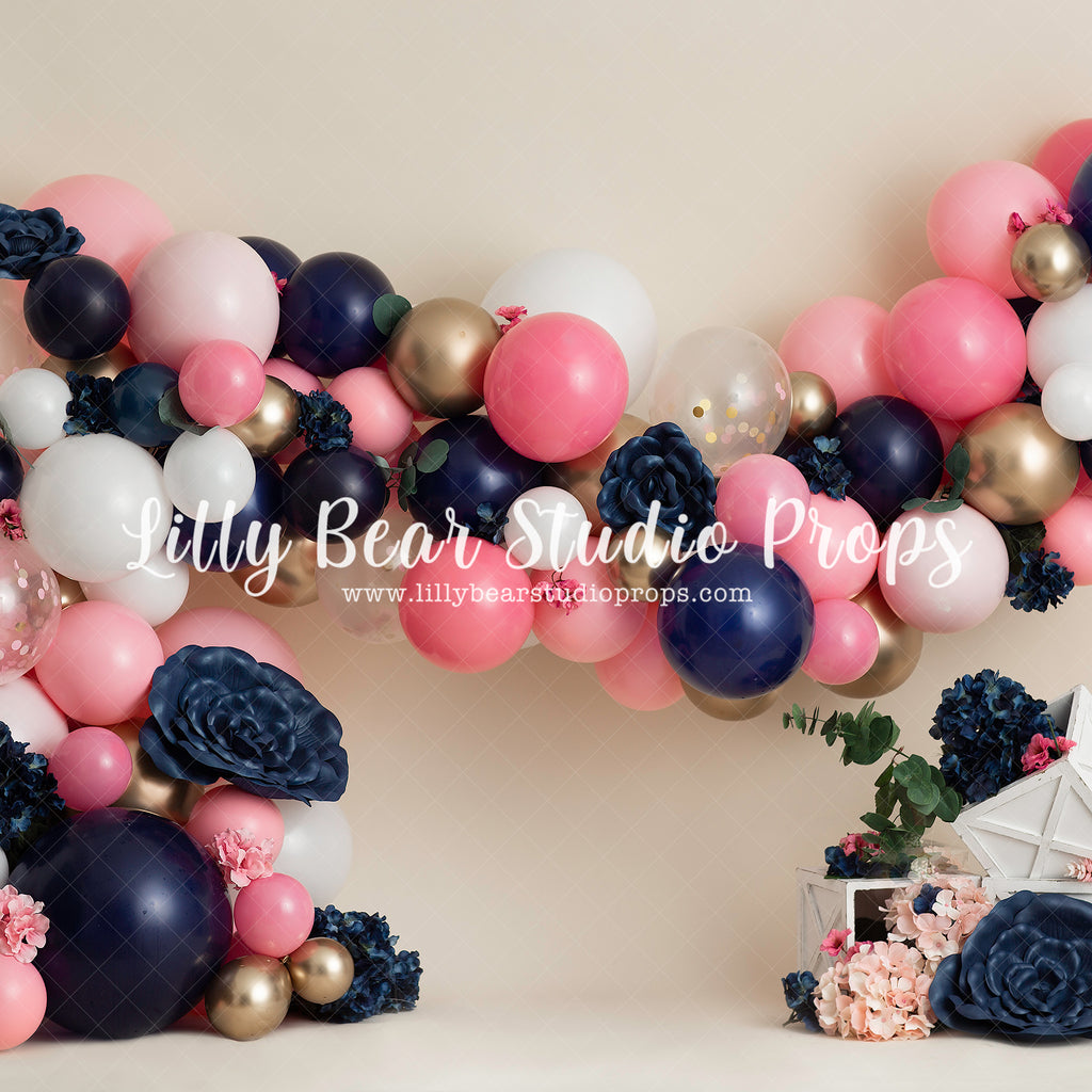 Navy Pink & Gold Balloons by Anything Goes Photography sold by Lilly Bear Studio Props, balloon - balloon garland - cak