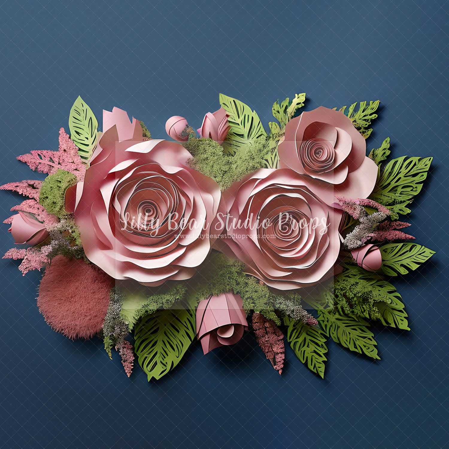 Navy & Pink Paper Flower Art