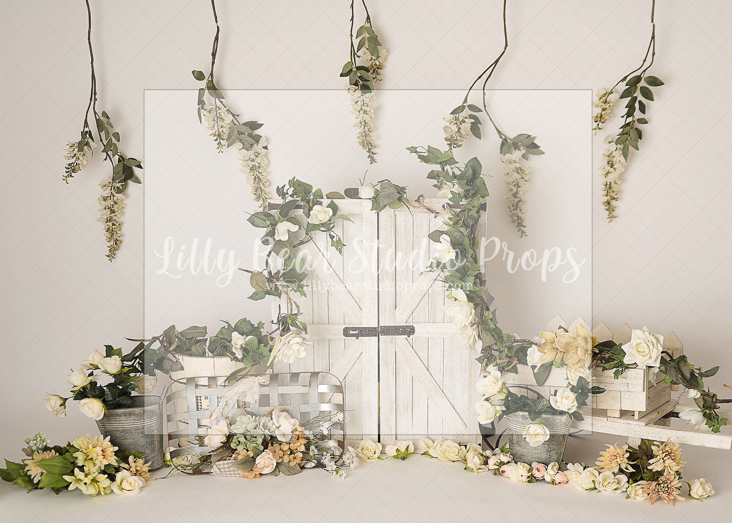 Neutral Floral Doors - Lilly Bear Studio Props, blush roses, blushing, doors, FABRICS, floral, floral boho, floral doors, flower garden, girl, pastel pink flowers, pink flowers, pink rose, pink roses, rose, roses, rustic doors, spring doors, white roses