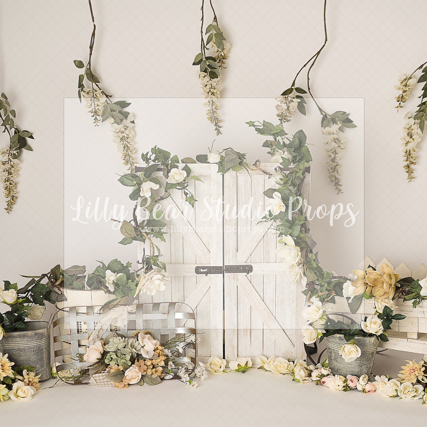 Neutral Floral Doors - Lilly Bear Studio Props, blush roses, blushing, doors, FABRICS, floral, floral boho, floral doors, flower garden, girl, pastel pink flowers, pink flowers, pink rose, pink roses, rose, roses, rustic doors, spring doors, white roses