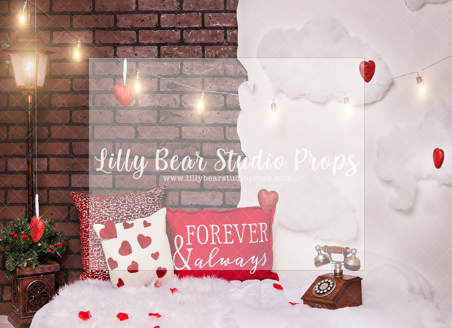 FOREVER AND ALWAYS - Lilly Bear Studio Props, arrow heart, arrows, balloons, clear balloons, cupids arrow, FABRICS, girl, girl balloons, gold balloons, heart, hearts and arrows, love balloon, pink clouds, valentine, valentine bed, valentine letter, valentine's card, valentines, valentines day