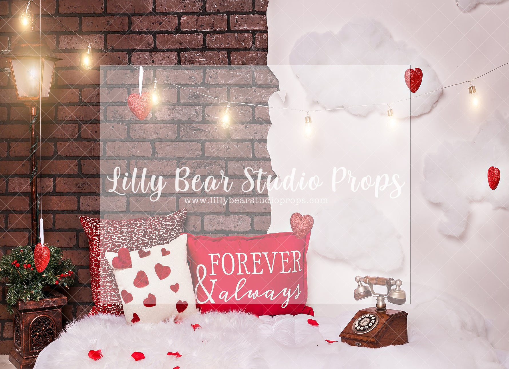 FOREVER AND ALWAYS - Lilly Bear Studio Props, arrow heart, arrows, balloons, clear balloons, cupids arrow, FABRICS, girl, girl balloons, gold balloons, heart, hearts and arrows, love balloon, pink clouds, valentine, valentine bed, valentine letter, valentine's card, valentines, valentines day