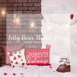 FOREVER AND ALWAYS - Lilly Bear Studio Props, arrow heart, arrows, balloons, clear balloons, cupids arrow, FABRICS, girl, girl balloons, gold balloons, heart, hearts and arrows, love balloon, pink clouds, valentine, valentine bed, valentine letter, valentine's card, valentines, valentines day