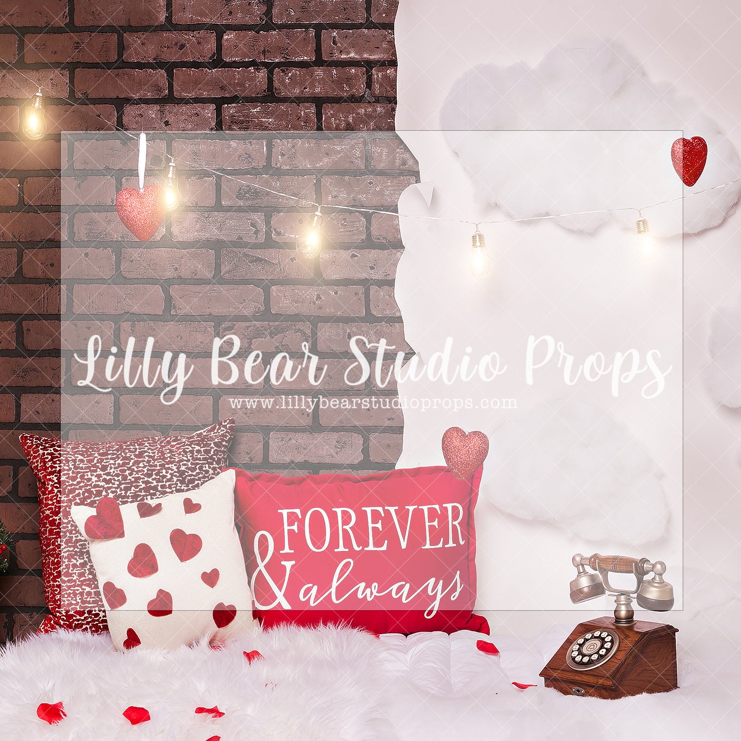 FOREVER AND ALWAYS - Lilly Bear Studio Props, arrow heart, arrows, balloons, clear balloons, cupids arrow, FABRICS, girl, girl balloons, gold balloons, heart, hearts and arrows, love balloon, pink clouds, valentine, valentine bed, valentine letter, valentine's card, valentines, valentines day
