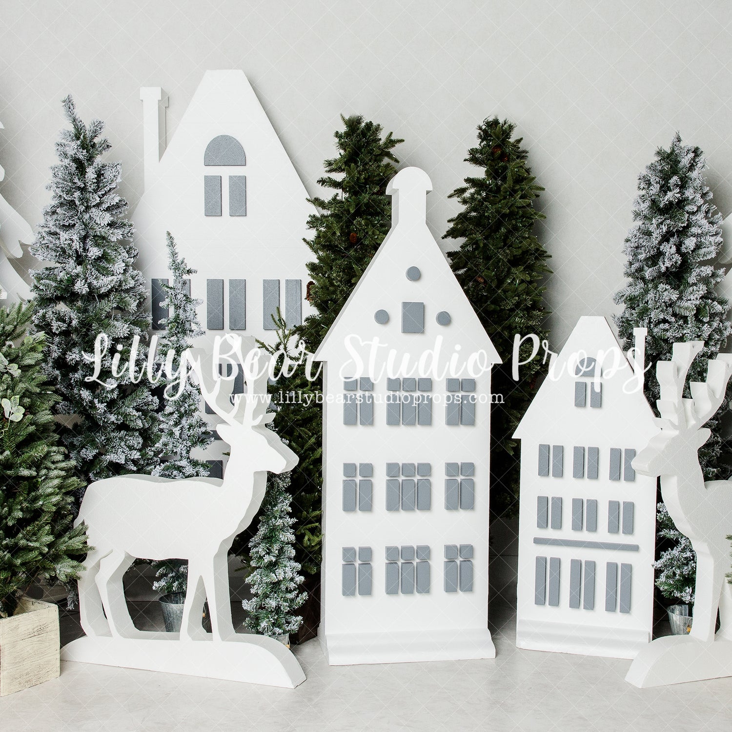 North Village Explorers - Lilly Bear Studio Props, arctic pines, christmas, christmas village, christmas village pine trees, deer, evergreen trees, evergreens, holiday, holiday christmas, pine forest, pine trees, silver winter, snow, snowflakes, snowy forest, snowy pine, snowy pine trees, snowy trees, village, white christmas, white forest, white holiday, white pine trees, white trees, white winter, winter, winter christmas, winter diamond, winter village