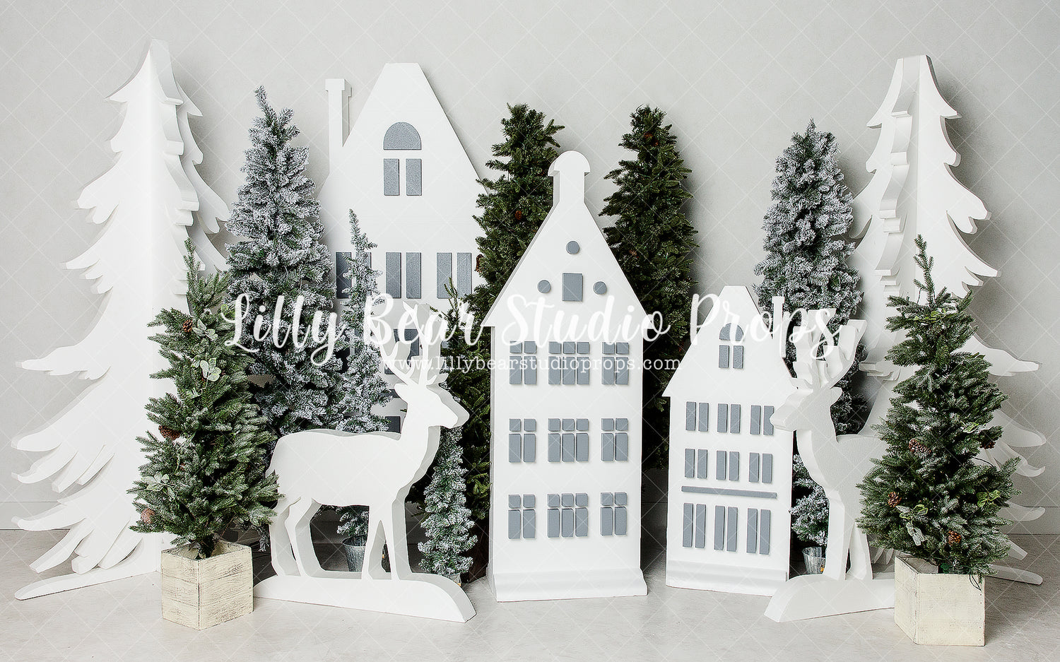 North Village Explorers - Lilly Bear Studio Props, arctic pines, christmas, christmas village, christmas village pine trees, deer, evergreen trees, evergreens, holiday, holiday christmas, pine forest, pine trees, silver winter, snow, snowflakes, snowy forest, snowy pine, snowy pine trees, snowy trees, village, white christmas, white forest, white holiday, white pine trees, white trees, white winter, winter, winter christmas, winter diamond, winter village
