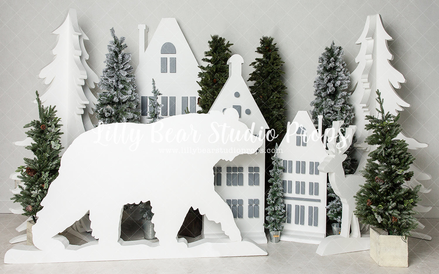 North Village Friends - Lilly Bear Studio Props, arctic pines, bear, bears, christmas, christmas trees, christmas village, christmas village pine trees, deer, deers, evergreen trees, evergreens, holiday, holiday christmas, pine forest, pine tree forest, pine trees, pines, silver winter, snow, snowflakes, snowy forest, snowy pine, snowy pine trees, snowy trees, village, white christmas, white forest, white holiday, white tree forest, white winter, winter, winter christmas, winter diamond, winter onederland