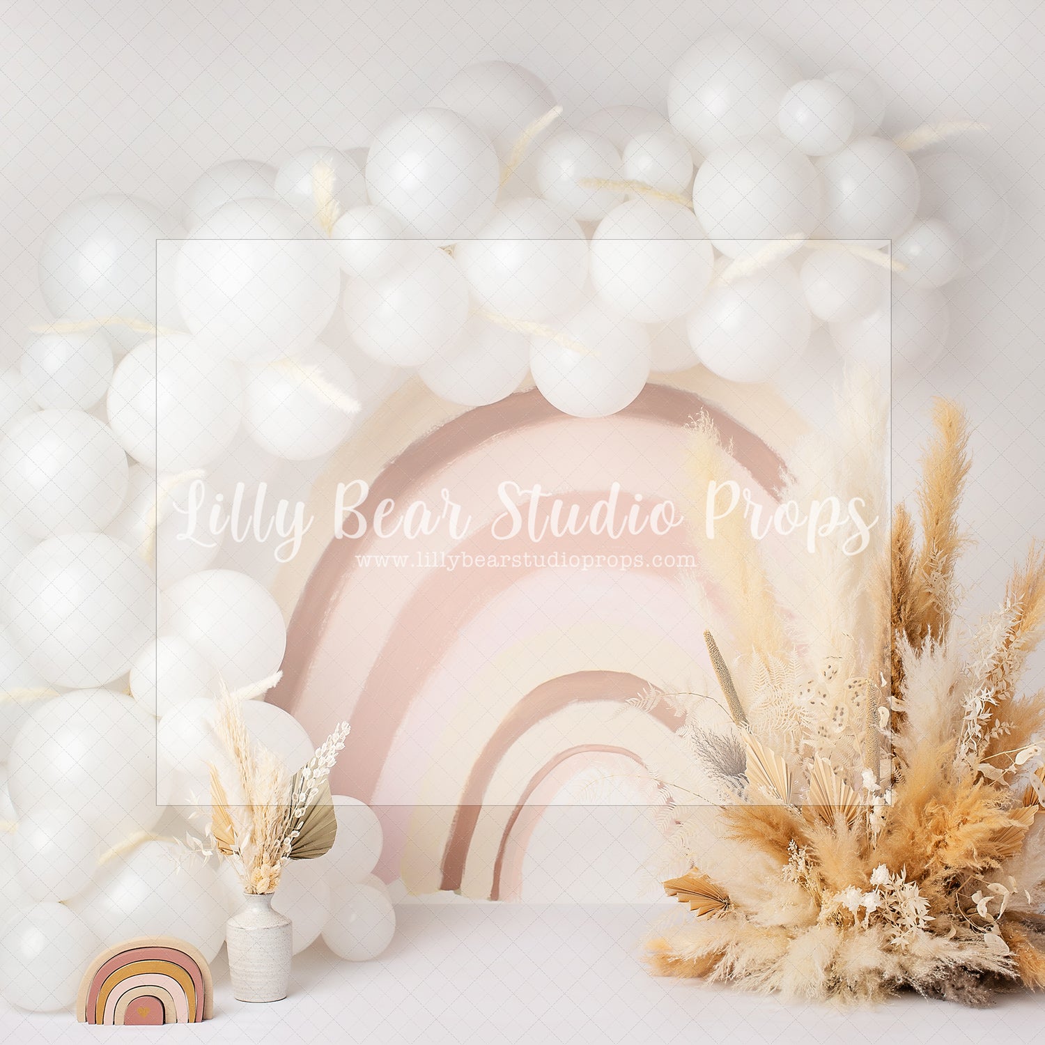 Nude Rainbow Pampas - Lilly Bear Studio Props, balloons, blush boho rainbow, boho, boho balloon garland, boho balloons, boho chic, boho rainbow, boho spring, cake smash, floral boho, neutral rainbow, Scandinavian rainbow
