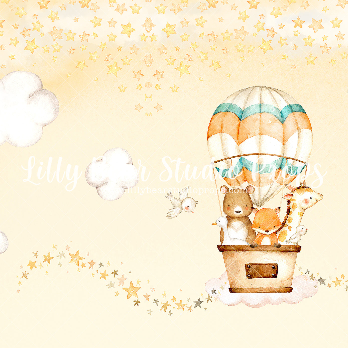 Hot Air Balloon Friends - Lilly Bear Studio Props, air plane, airplane, airplane one, airplanes, animals, baby animal, barn animals, clouds, cute, farm animals, flying, forest animals, fox, hot air balloon, hot air balloons, hot airballoon, jungle animals, vintage