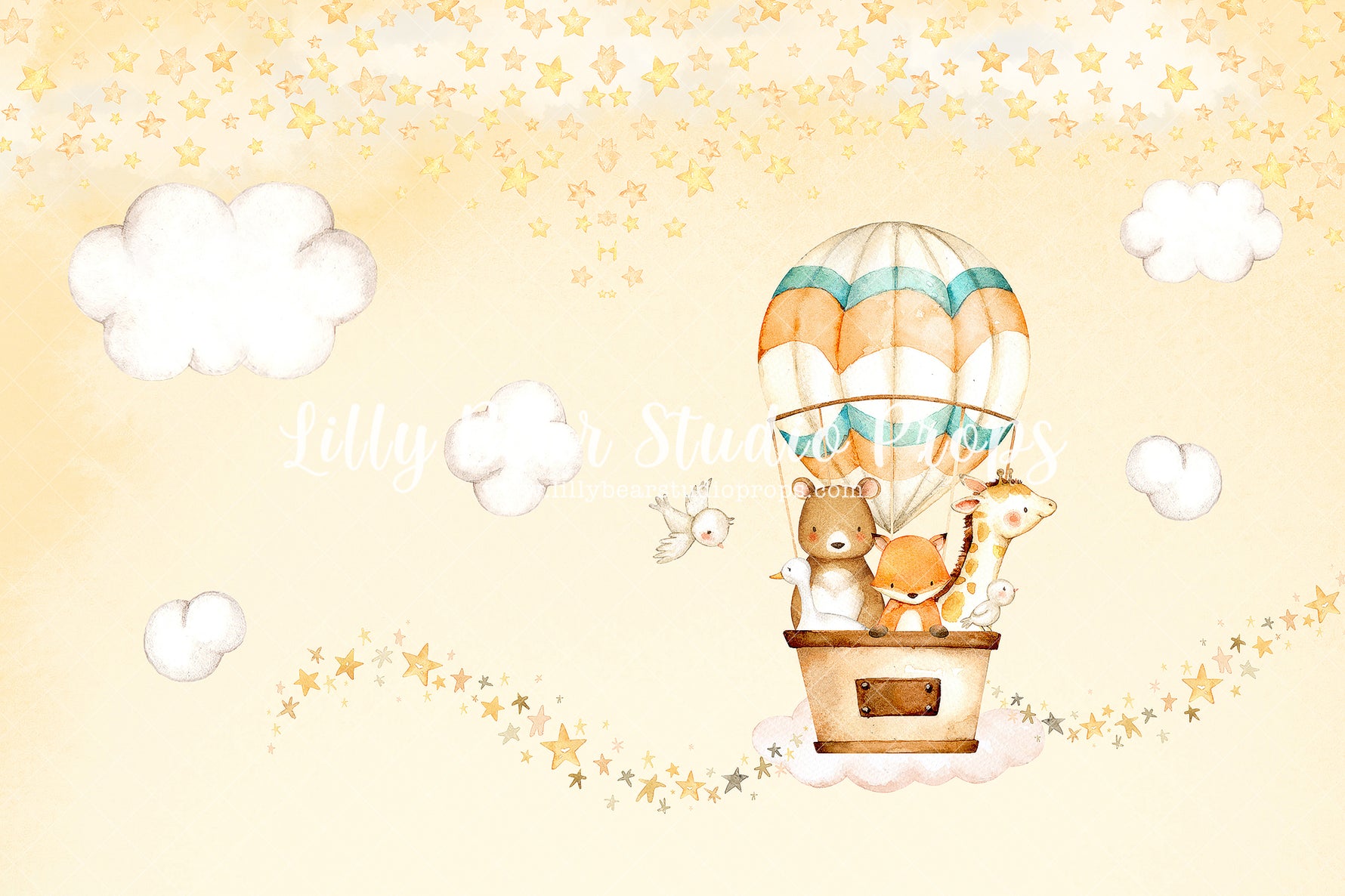 Hot Air Balloon Friends - Lilly Bear Studio Props, air plane, airplane, airplane one, airplanes, animals, baby animal, barn animals, clouds, cute, farm animals, flying, forest animals, fox, hot air balloon, hot air balloons, hot airballoon, jungle animals, vintage