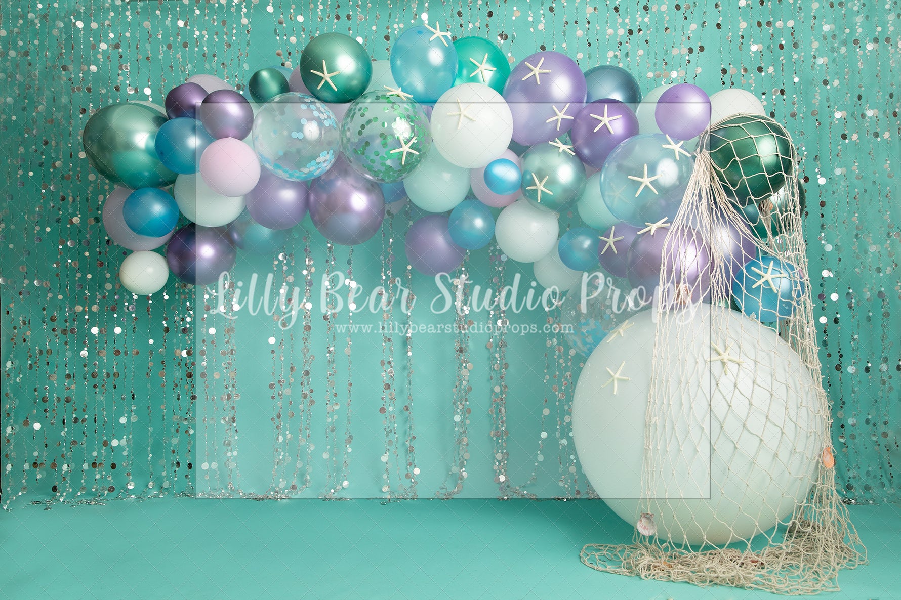 Ocean Dream - Lilly Bear Studio Props, balloon, balloon arch, balloon garland, blue, blue balloon, blue balloon garland, blue balloons, chrome balloon, fishing net, glitter mermaid, gold mermaid, little mermaid, mermaid, mermaid balloons, mermaid bubbles, mermaid cove, mermaid lagoon, mermaid pattern, mermaid patterns, mermaid reef, mermaid scales, metallic balloon, purple and green, purple mermaid