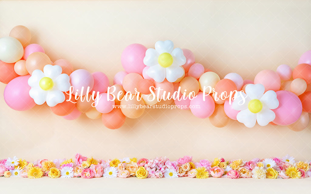 Oopsy Daisy Floral - Lilly Bear Studio Props, blooming flowers, bright flowers, daisy, daisy balloons, daisy floral, daisy flowers, daisy garland, floral, floral arch, floral balloons, pastel, pastel balloon garland, pastel balloons, pastel green, pastel orange, pastel pink